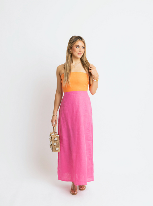 Karlie- Colorblock Linen Maxi Dress