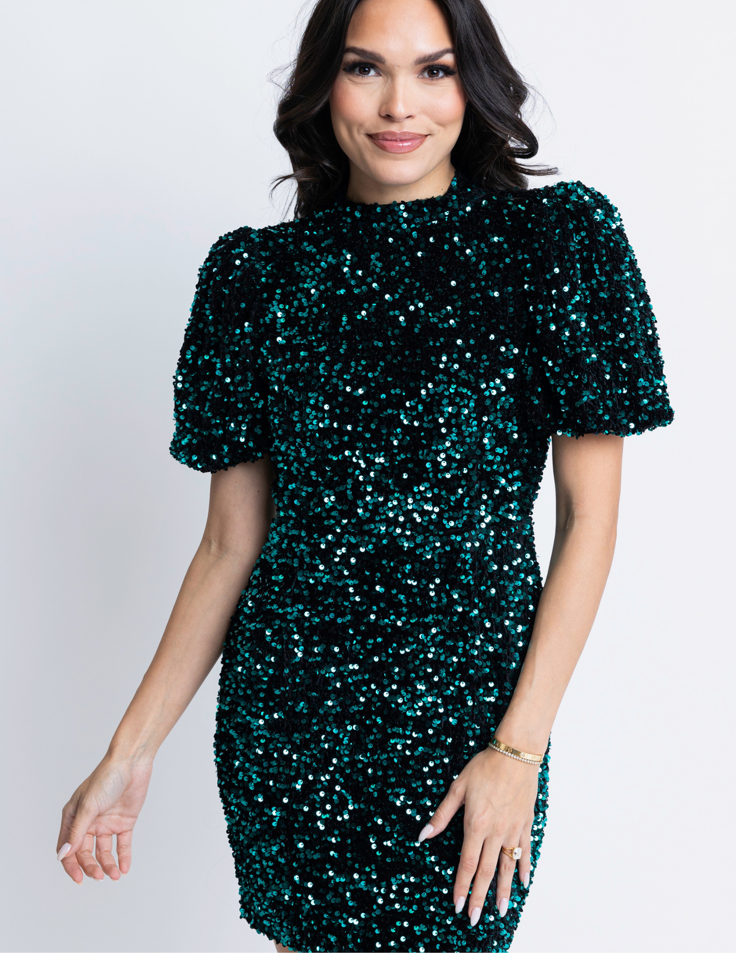 Karlie- Emerald Sequin Open Back Dress