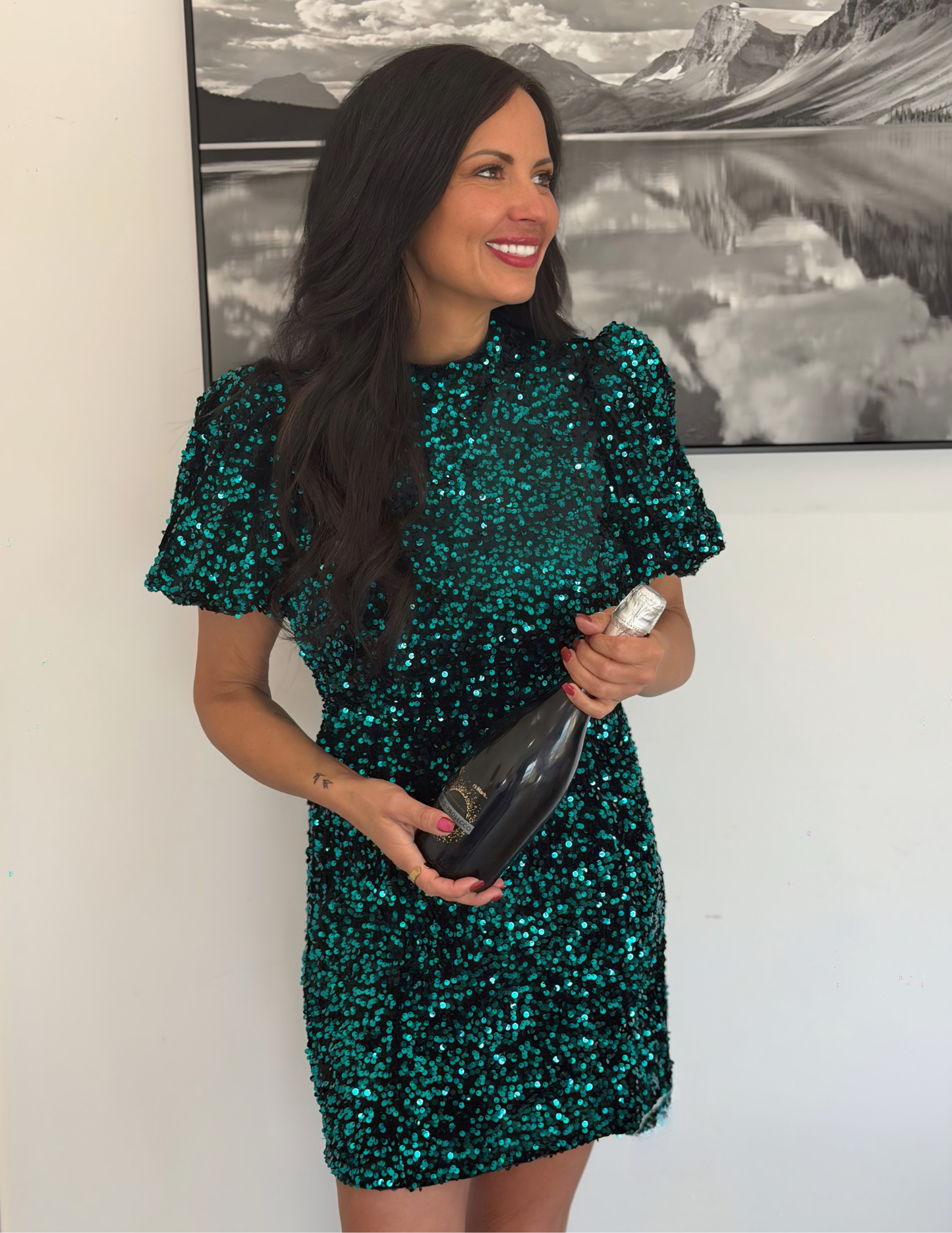 Karlie- Emerald Sequin Open Back Dress