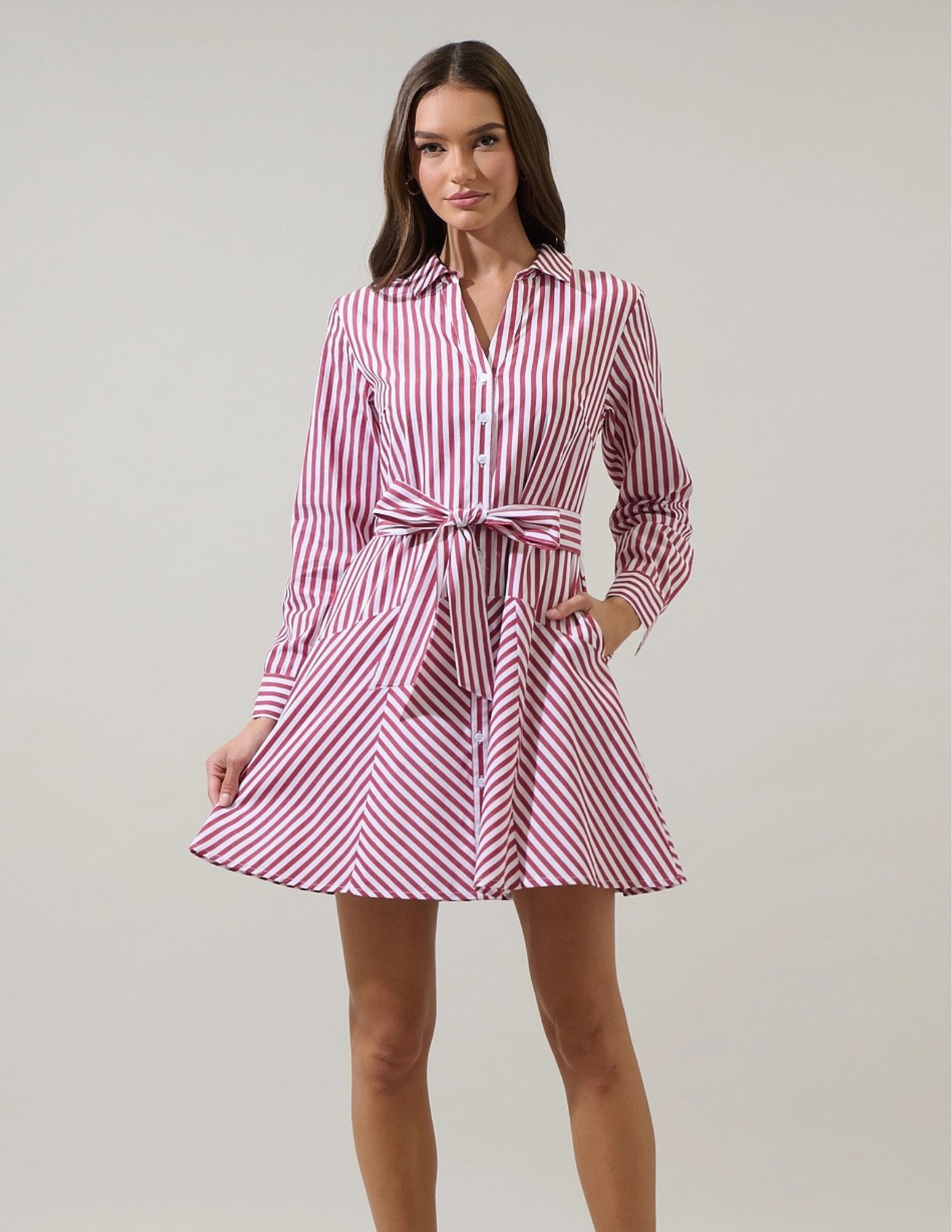 Kenada Stripe Flare Mini Dress- Red & White