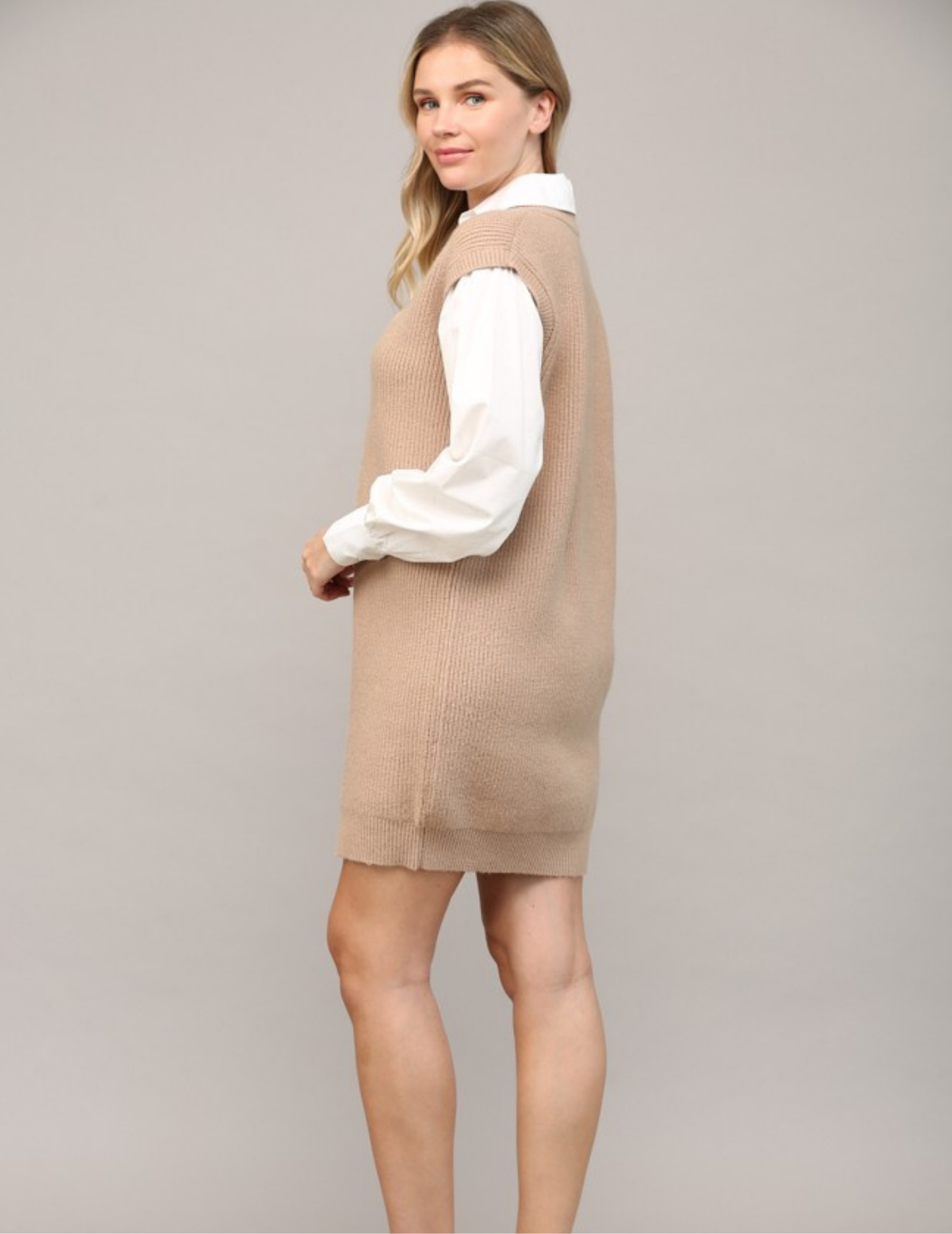 Latte & White Cable Knit Shirt Dress - Tres Chic Boutique