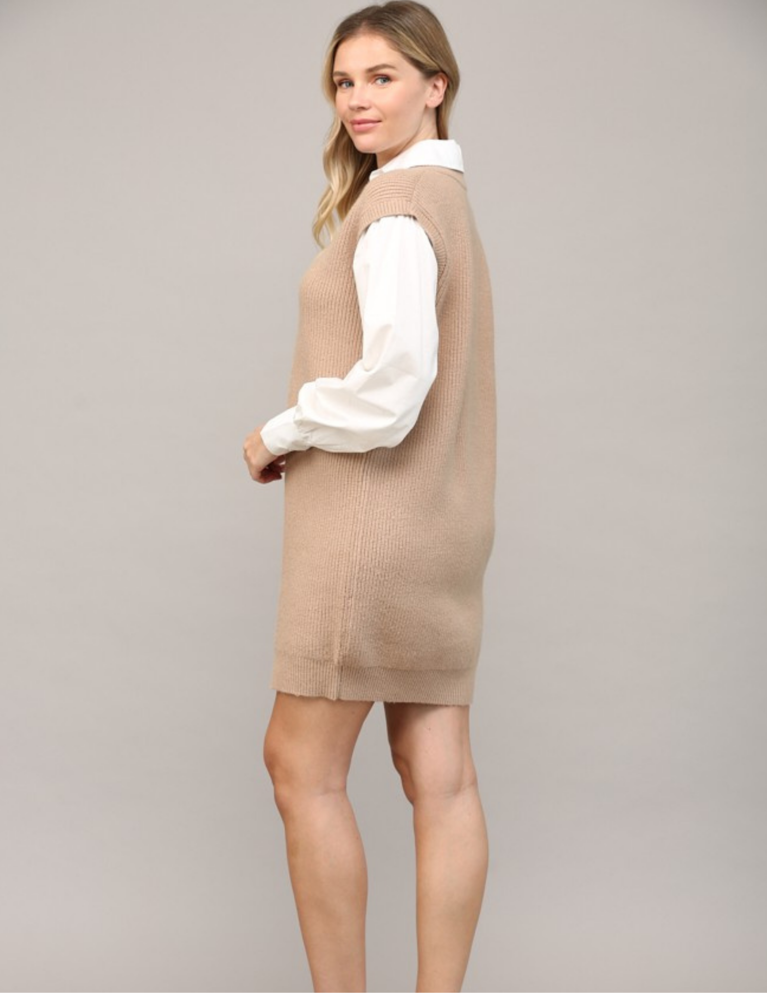 Latte & White Cable Knit Shirt Dress - Tres Chic Boutique