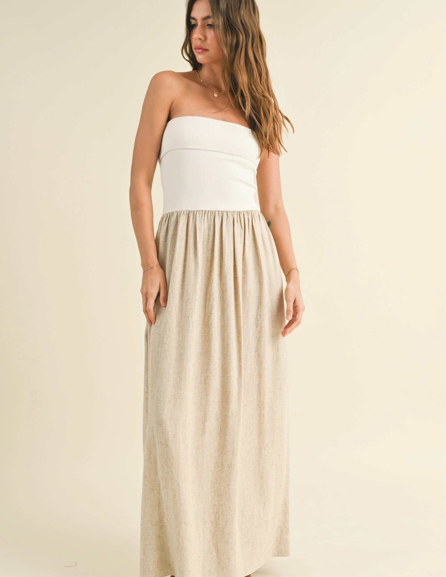 Ribbed Knitted and Linen Combo Dress