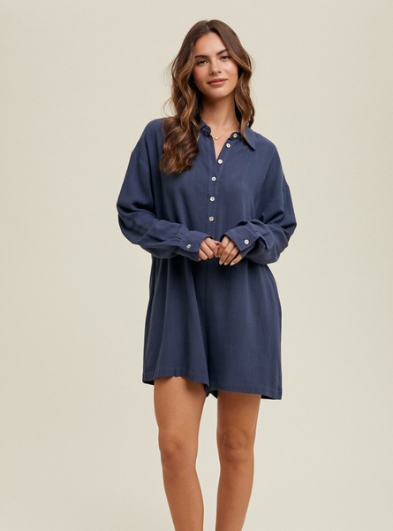 Navy Linen Romper