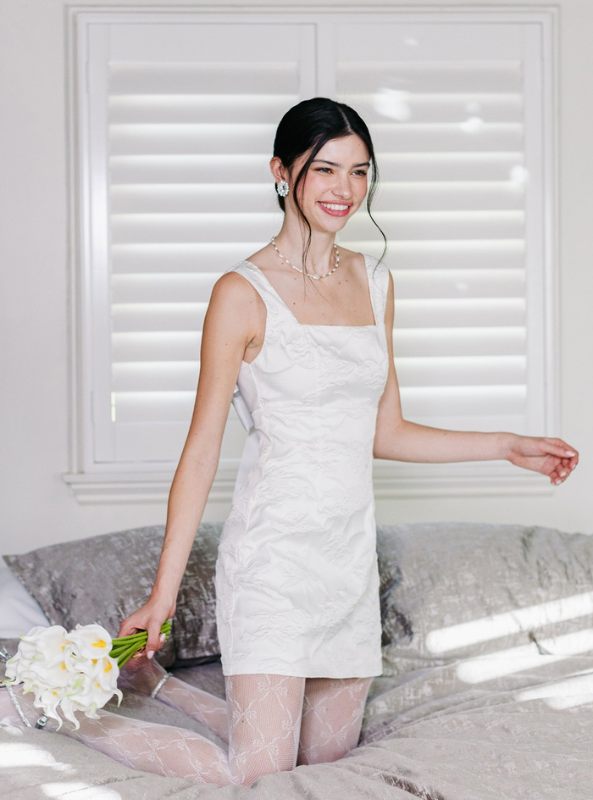 Off White Jacquard Mini Dress - Tres Chic Boutique