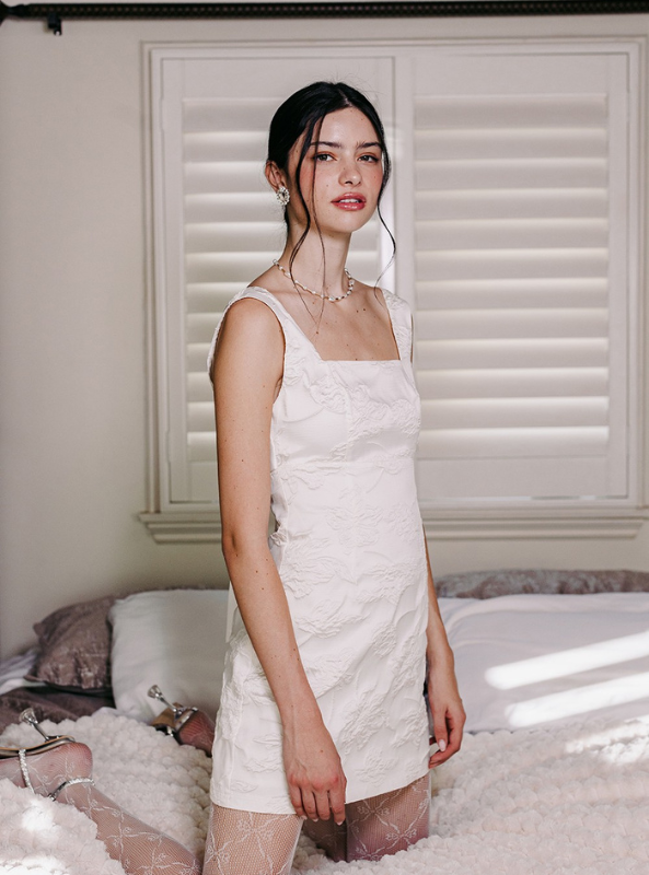 Off White Jacquard Mini Dress - Tres Chic Boutique