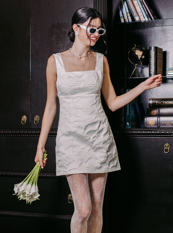 Off White Jacquard Mini Dress - Tres Chic Boutique