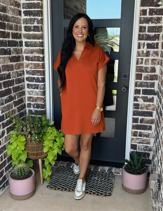 On The Go VNeck Collard Dress - Tres Chic Boutique