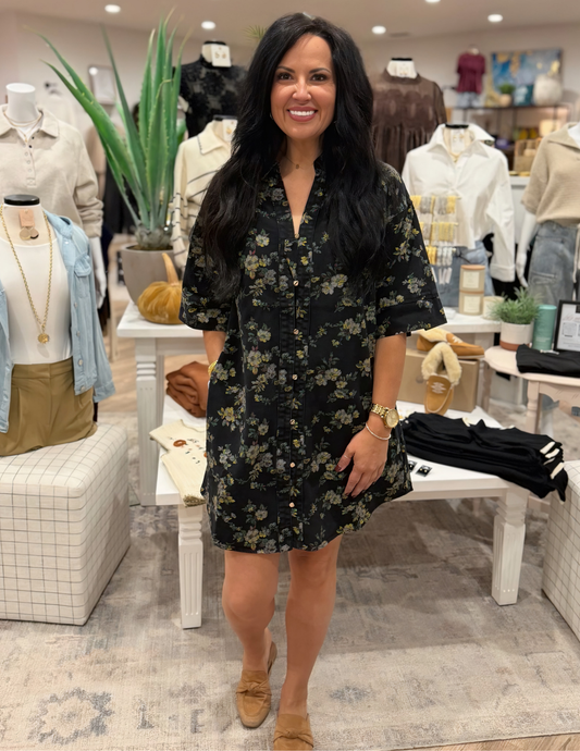 Perfect Fall Floral Dress- Black