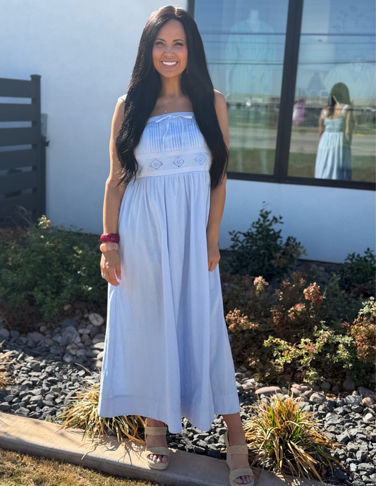 Pintuck Detail Maxi Dress- Airy Blue