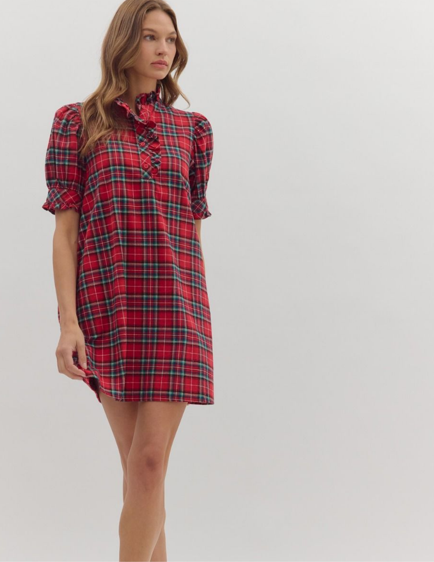 Plaid Mini Dress- Red - Tres Chic Boutique