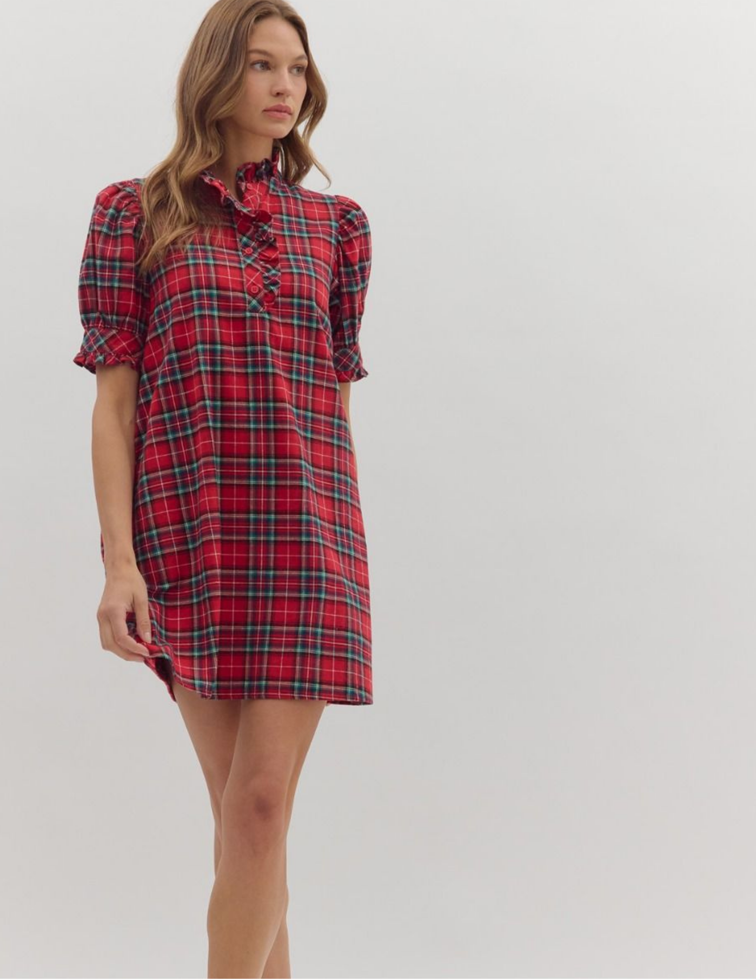 Plaid Mini Dress- Red - Tres Chic Boutique