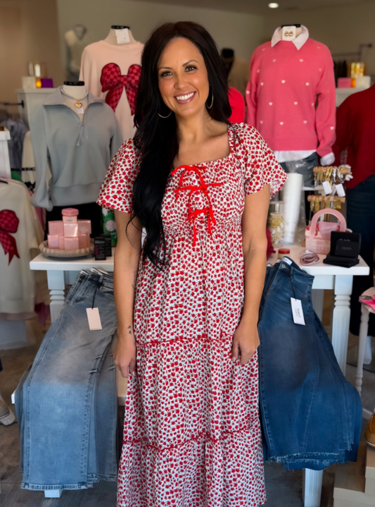 Red Floral Smocked Dress