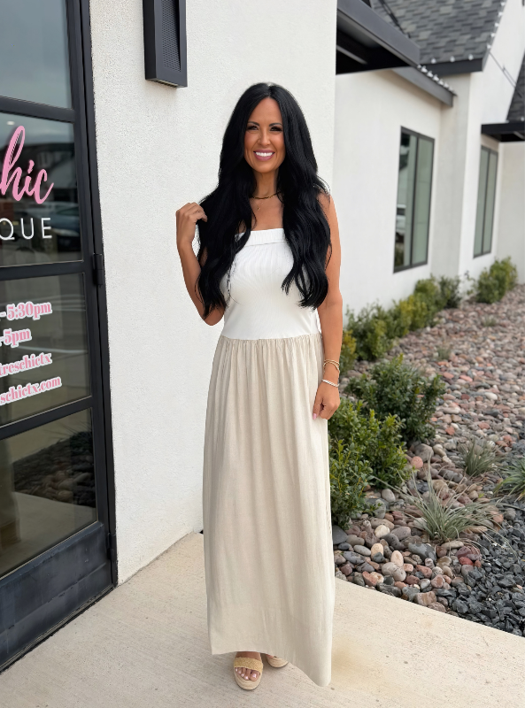Ribbed Knitted and Linen Combo Dress