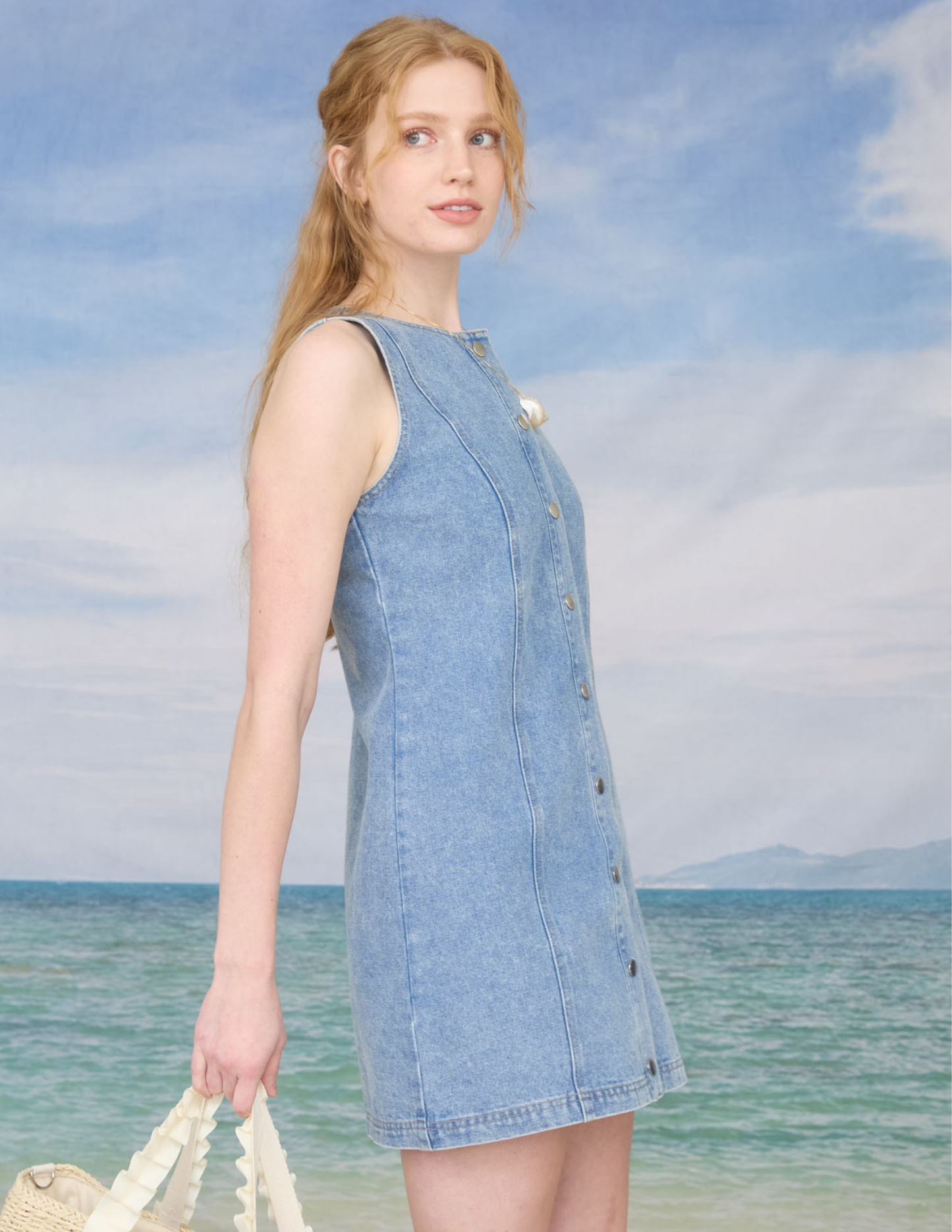 Round Neck Denim Mini Dress