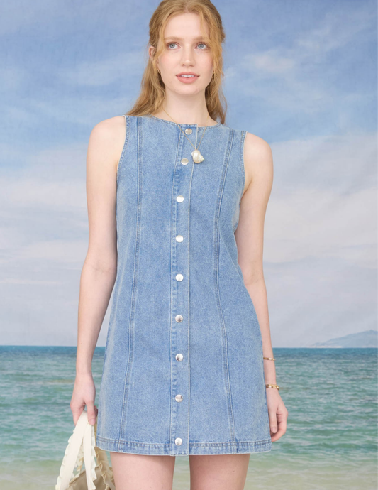 Round Neck Denim Mini Dress