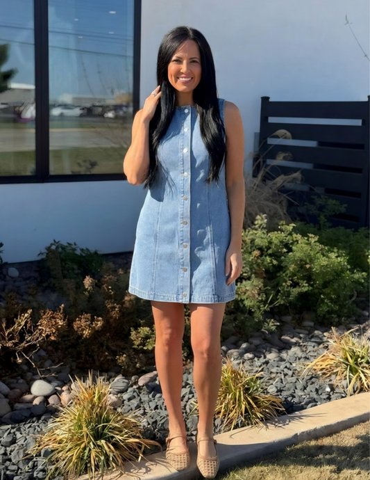 Round Neck Denim Mini Dress