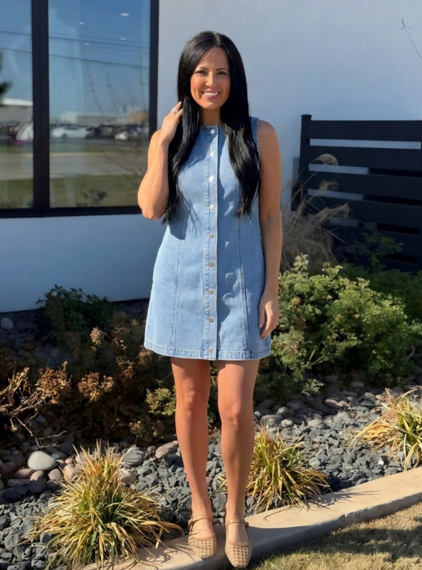 Round Neck Denim Mini Dress