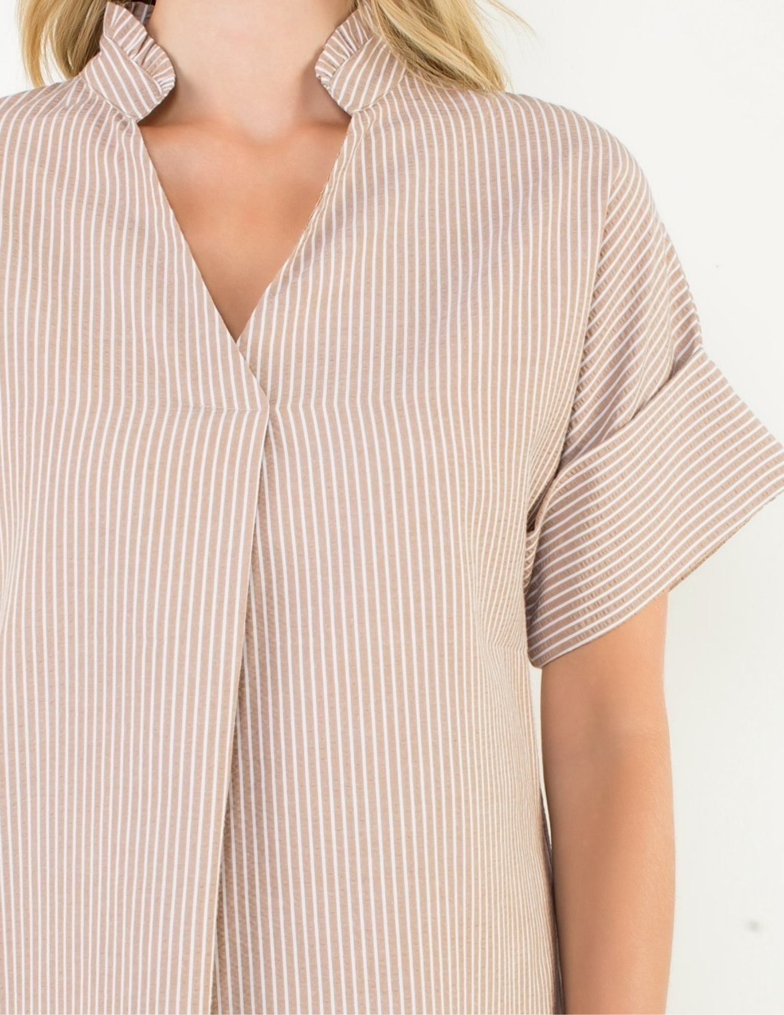 Short Sleeve Stripe Notched Collar Dress - Tres Chic Boutique