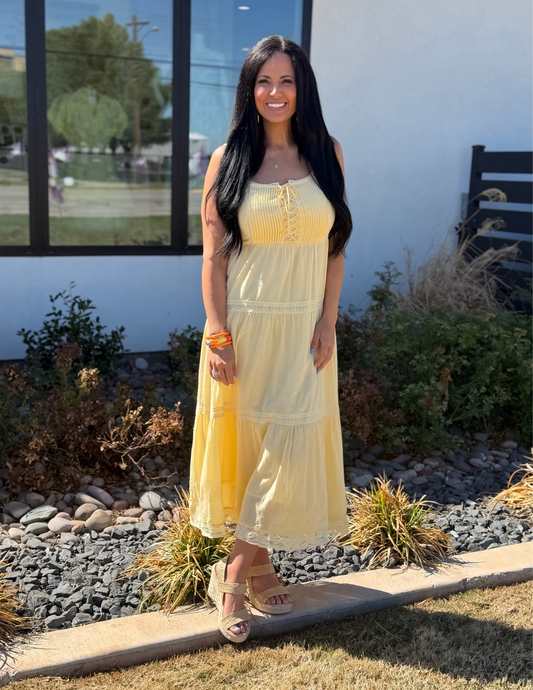 Spring Cotton Maxi Dress- Lemon
