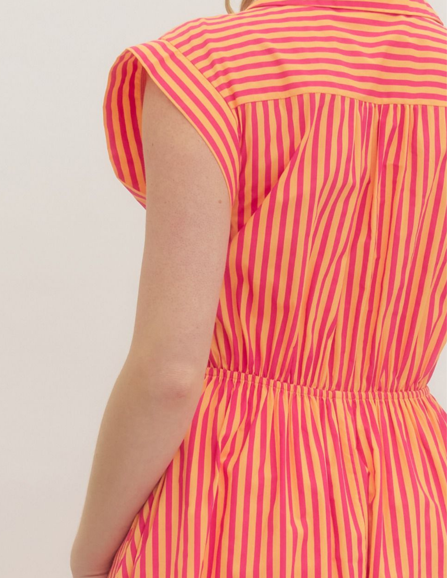 Striped Button Down Midi Dress- Hot Pink