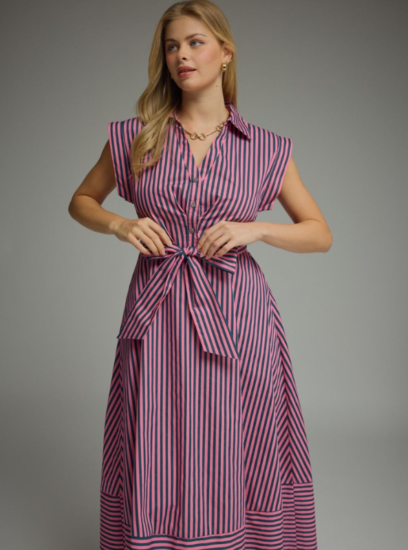 Striped Cap Sleeve Midi Dress