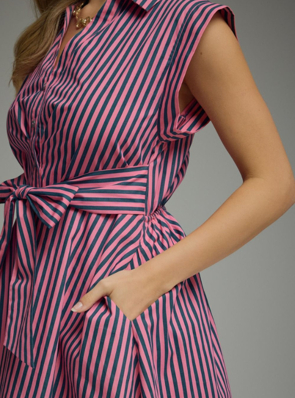 Striped Cap Sleeve Midi Dress