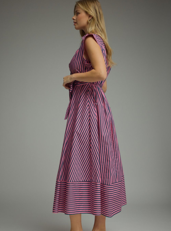 Striped Cap Sleeve Midi Dress