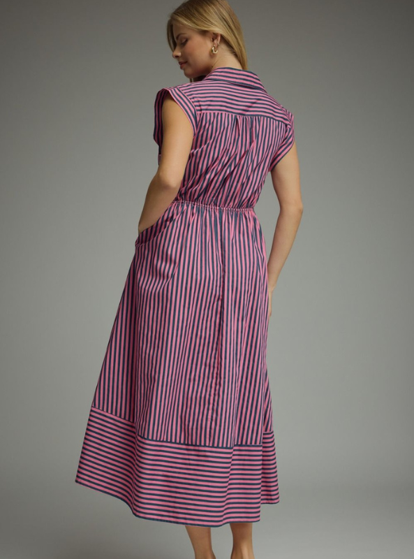 Striped Cap Sleeve Midi Dress