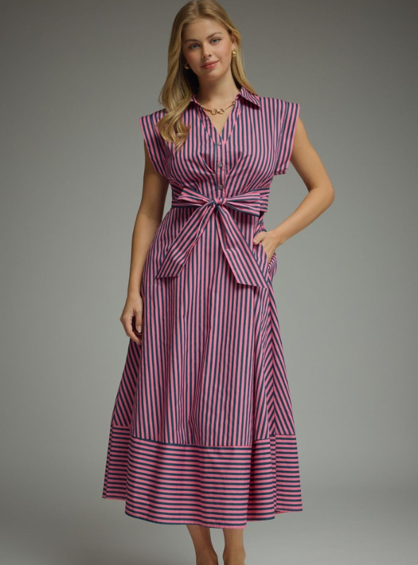 Striped Cap Sleeve Midi Dress