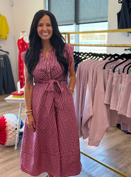 Striped Cap Sleeve Midi Dress