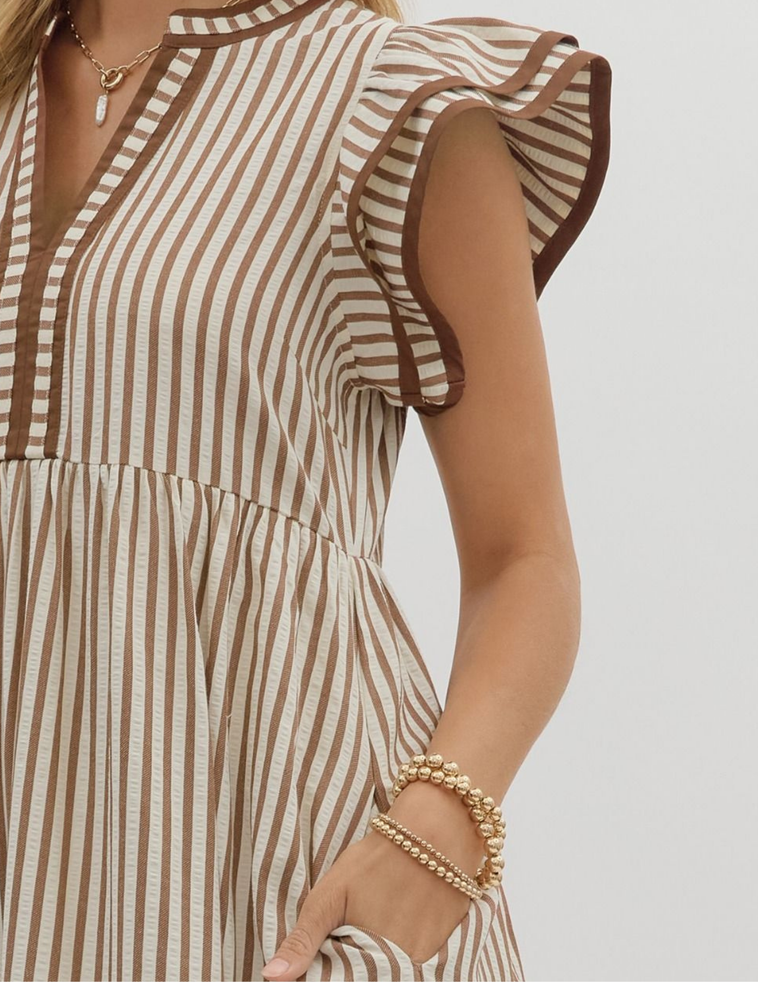 Striped Midi Dress- Brown - Tres Chic Boutique
