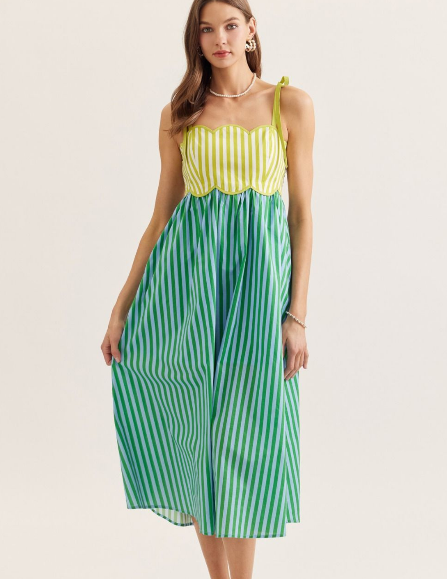 Summer Scallop Neckline Midi Dress