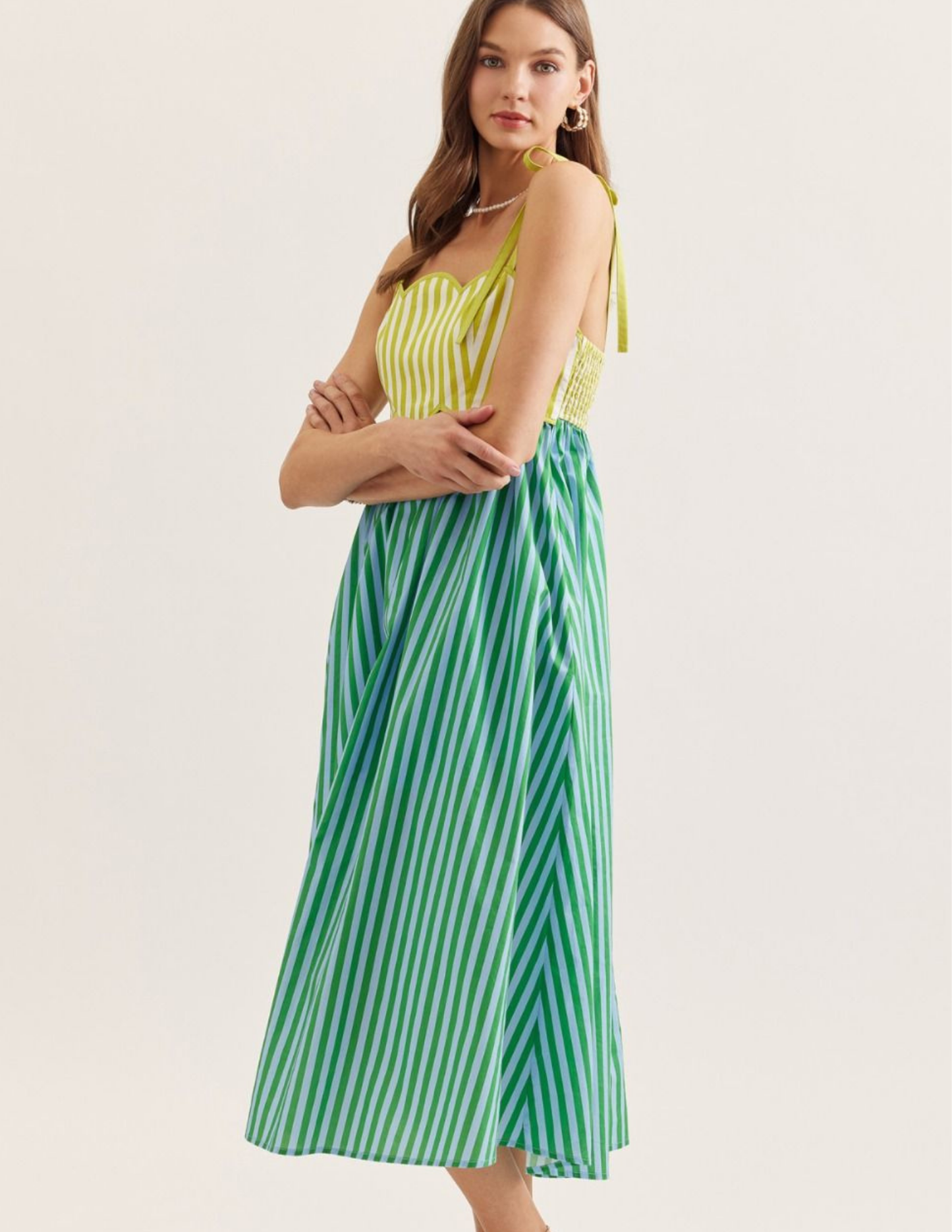 Summer Scallop Neckline Midi Dress