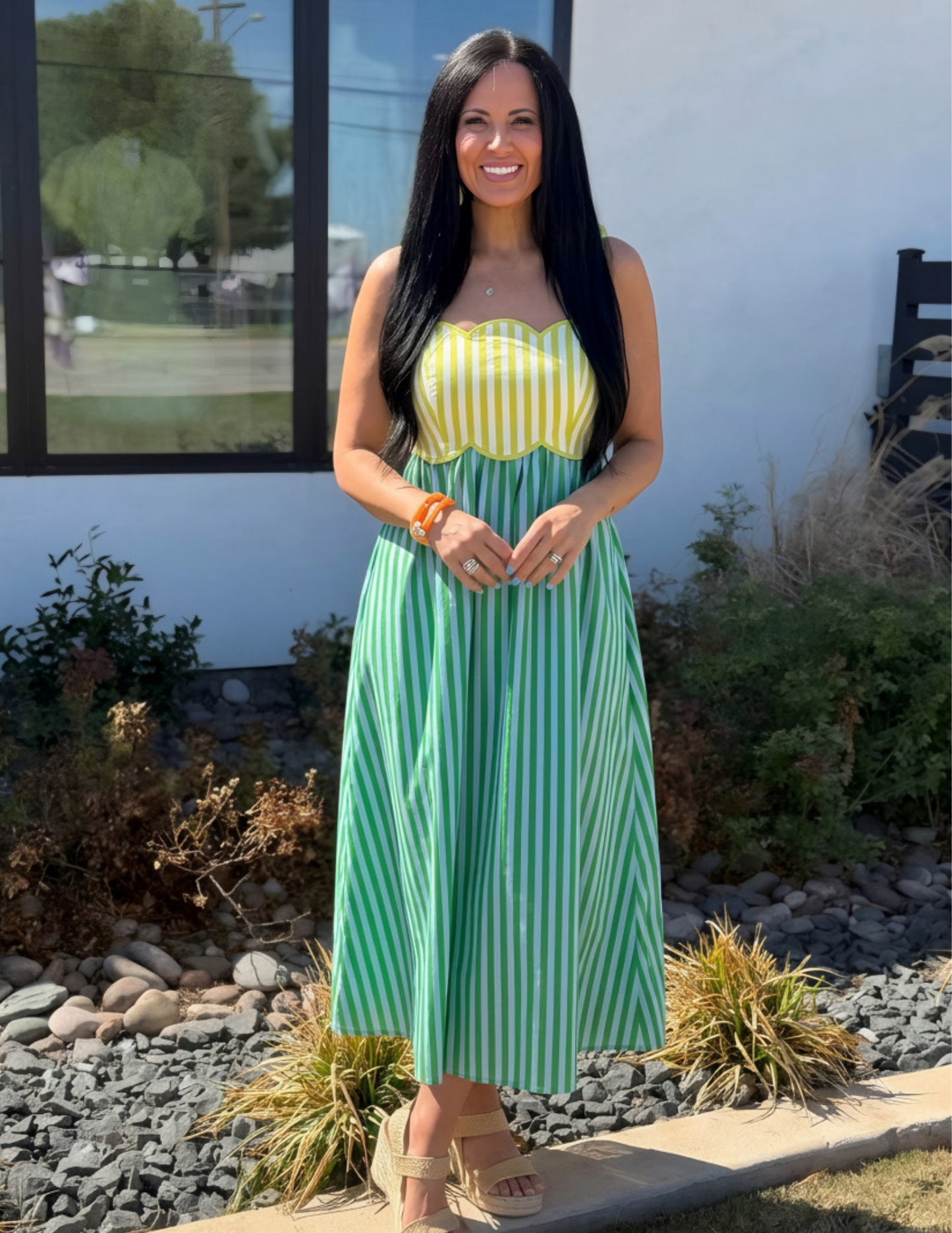 Summer Scallop Neckline Midi Dress