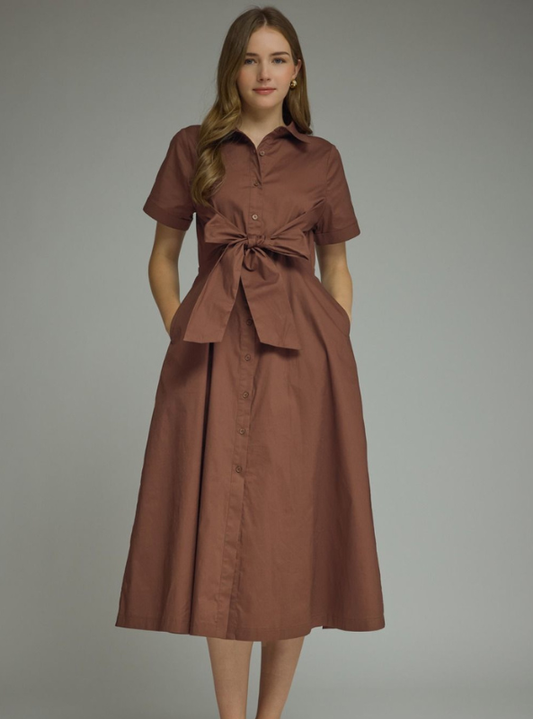 The Sloane Shirt Dress- Brown