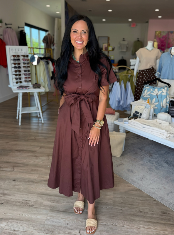 The Sloane Shirt Dress- Brown