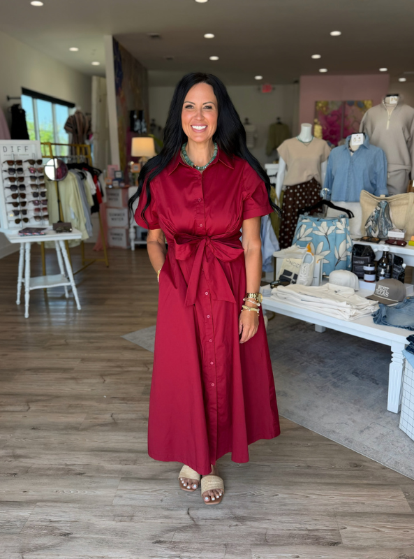 The Sloane Shirt Dress- Burgundy