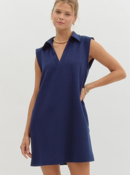 Navy V-Neck Mini Dress
