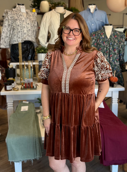 Velvet Cinnamon Dress - Tres Chic Boutique