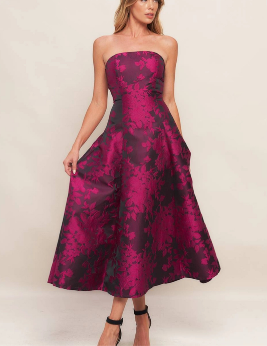 Black Rose Affair Jacquard Midi Dress