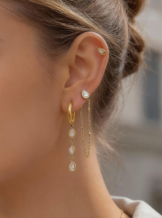 Finley 18K Gold Non-Tarnish Cz Chain Drop Earring Sets