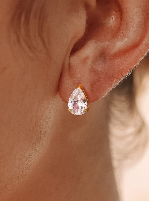 Avenn 18K Gold Non-Tarnish Round Cz Flat Back Earrings-Teardrop