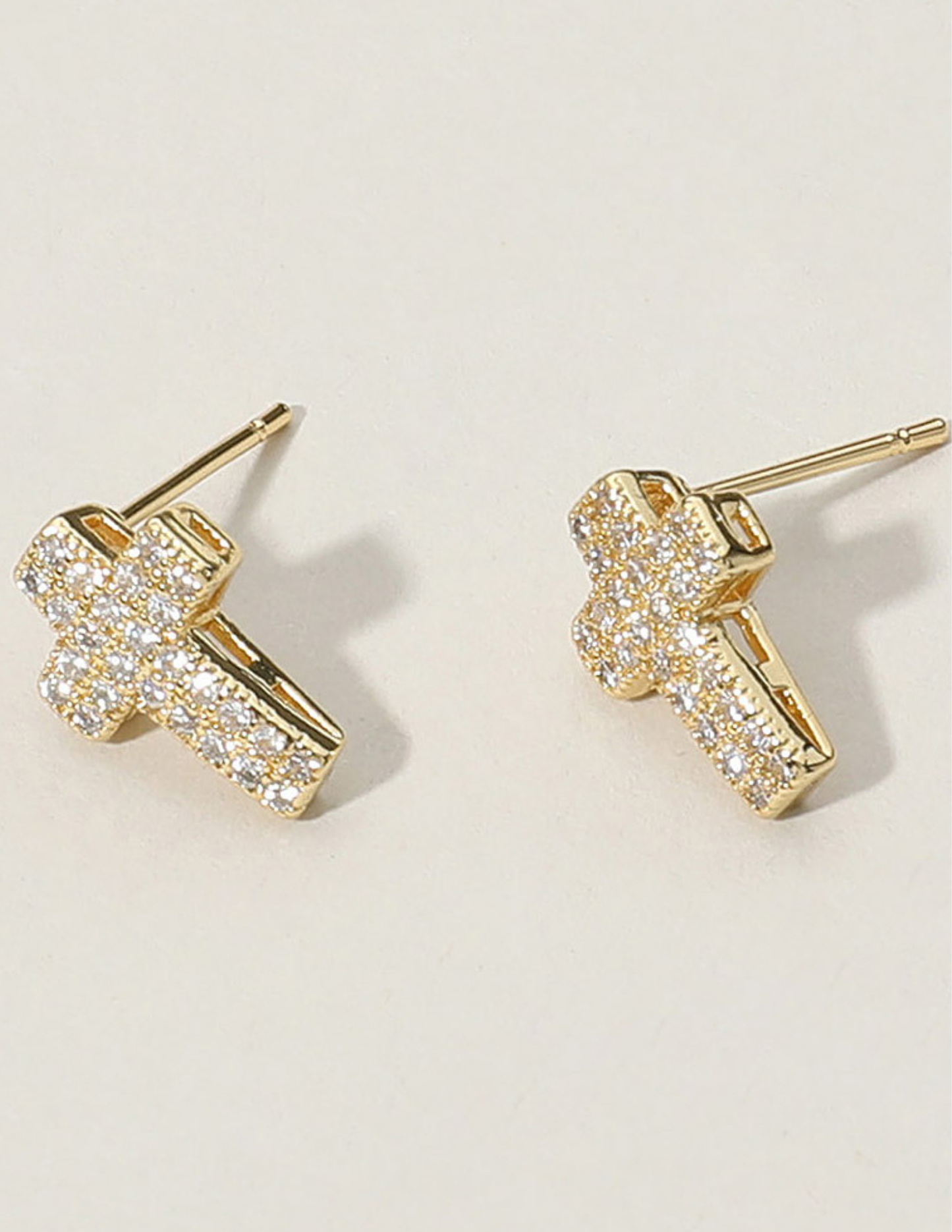 Cz Stone Paved Cross Stud Earrings