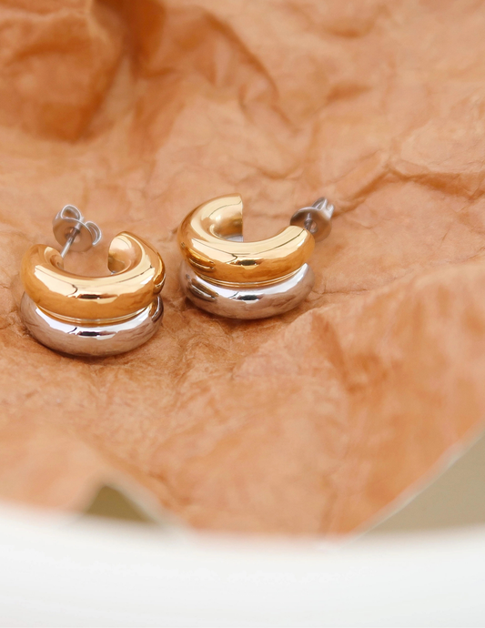 Emma Non-Tarnish Double C-Hoop Earring- Two Tone - Tres Chic Boutique