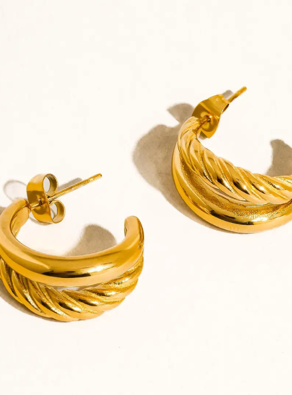 Ghislaine 18K Gold Non-Tarnish Braided Double Hoop Earring