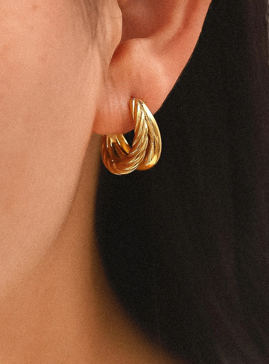 Ghislaine 18K Gold Non-Tarnish Braided Double Hoop Earring