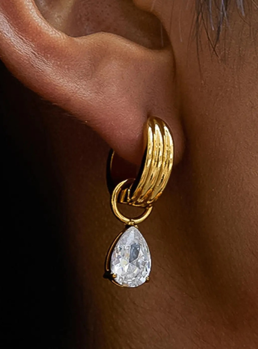 Saffron 18K Gold Non-Tarnish Teardrop Cz Mismatch Earrings