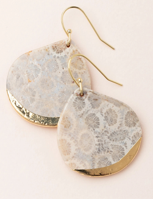 Stone Dipped Teardrop Earring - Fossil