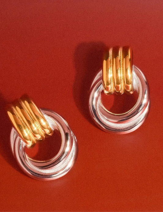 Wanda 18K Gold Non-Tarnish Classic Hoop Earring- two tone - Tres Chic Boutique